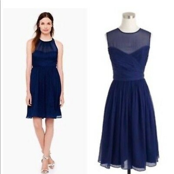 J.Crew Navy Silk Chiffon Clara 09726‎ Dress - Picture 1 of 8